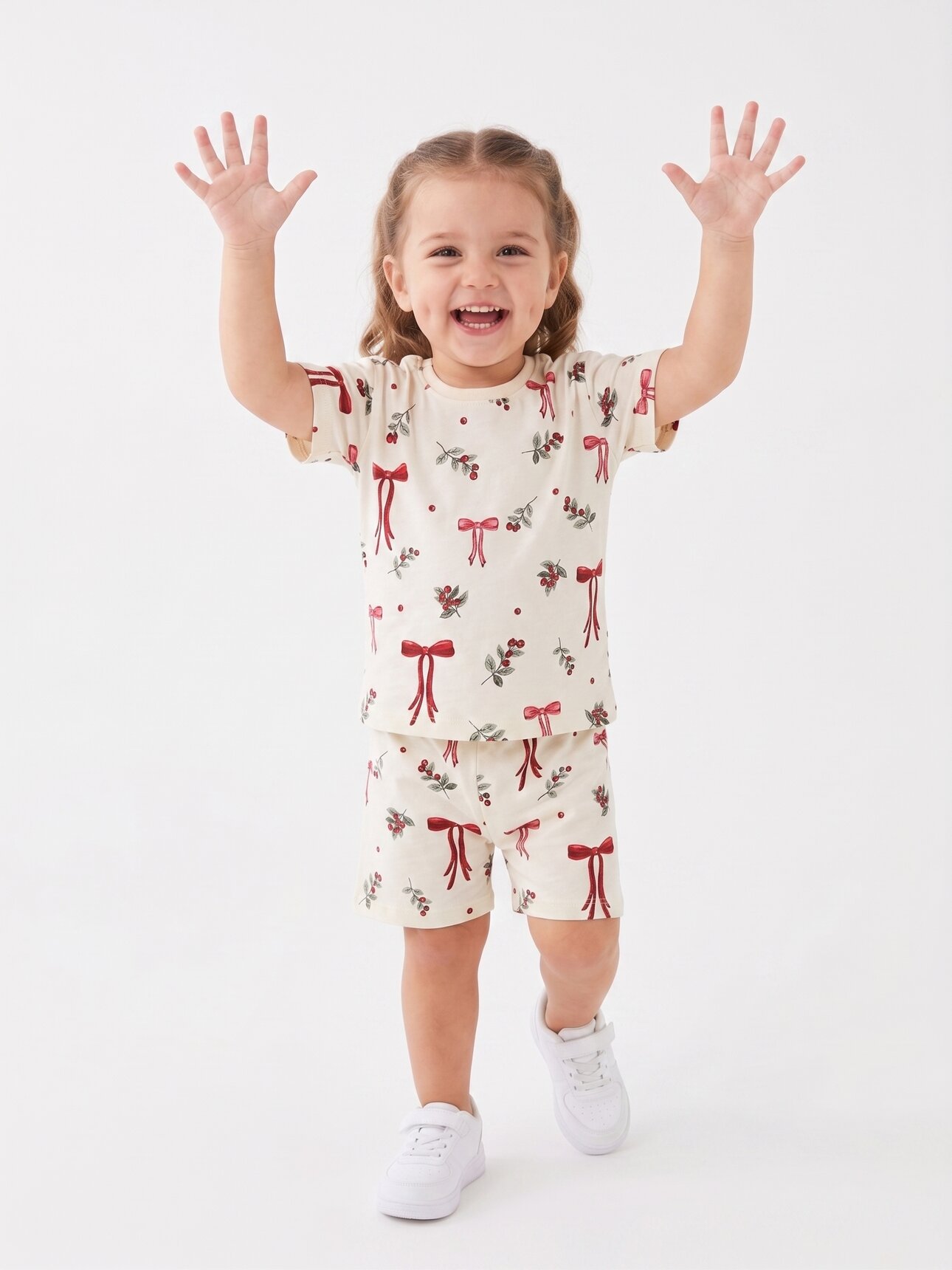 Pamuklu Fiyonk Detaylı 2li Kız Çocuk Şortlu Günlük Takım Pijama Takımı - Görsel 2