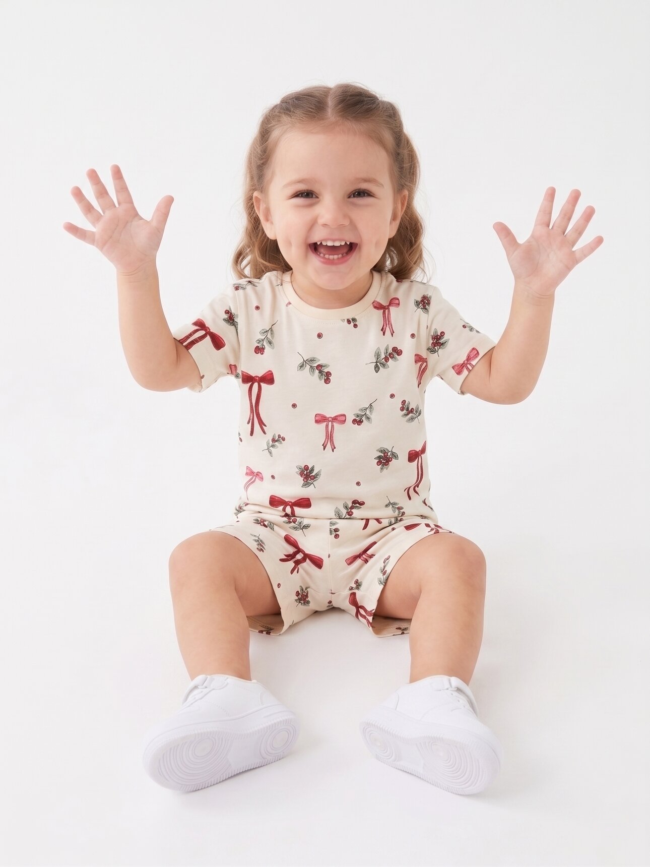 Pamuklu Fiyonk Detaylı 2li Kız Çocuk Şortlu Günlük Takım Pijama Takımı - Görsel 3