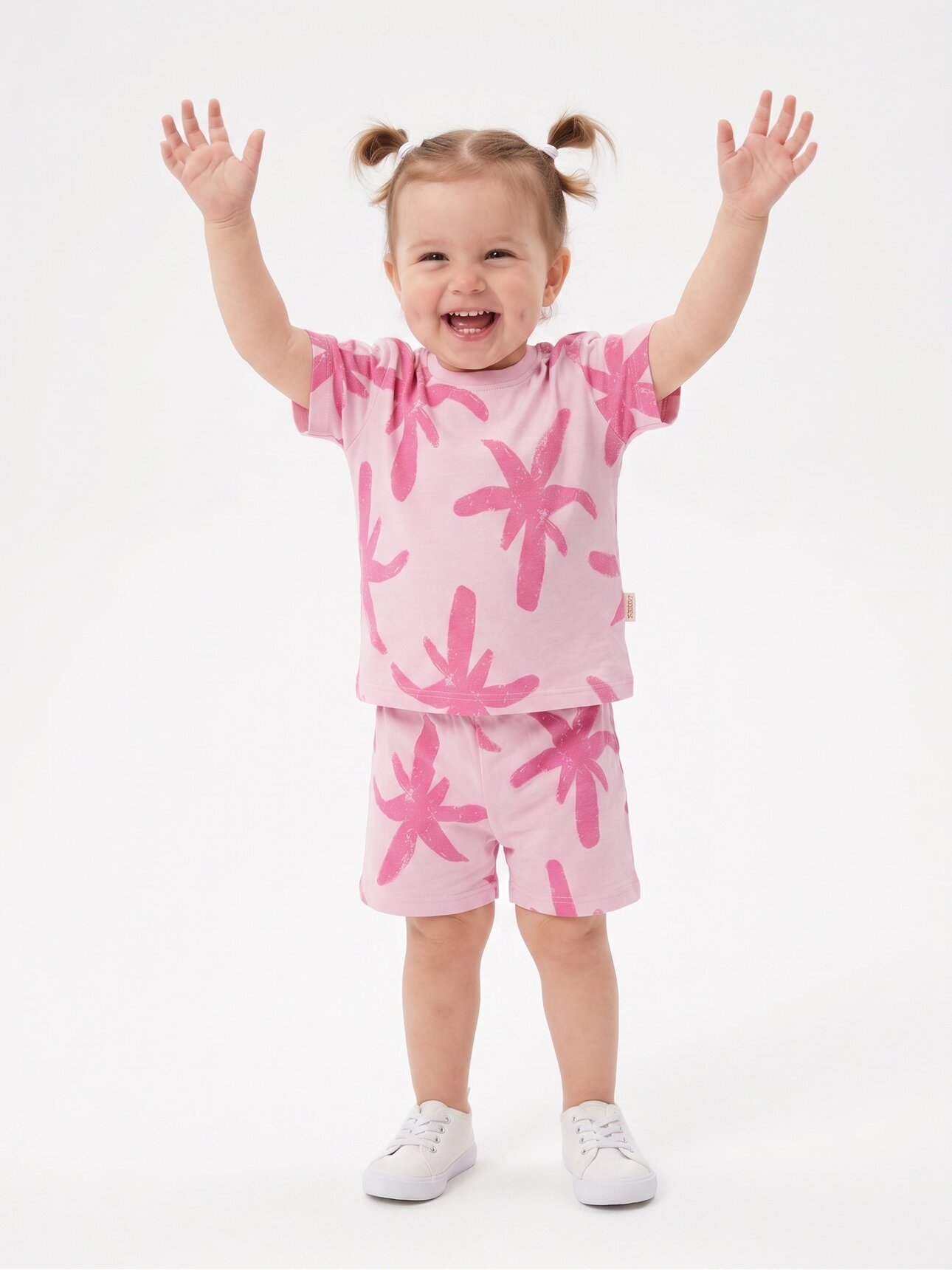 Pamuklu Palmiye Detaylı 2li Kız Çocuk Şortlu Günlük Takım Pijama Takım - Görsel 2