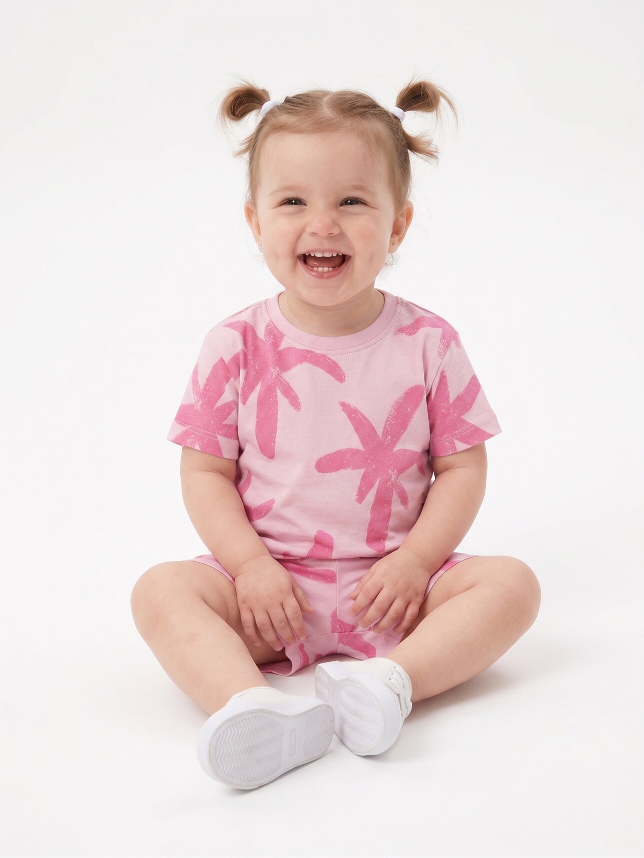 Pamuklu Palmiye Detaylı 2li Kız Çocuk Şortlu Günlük Takım Pijama Takım - Görsel 3