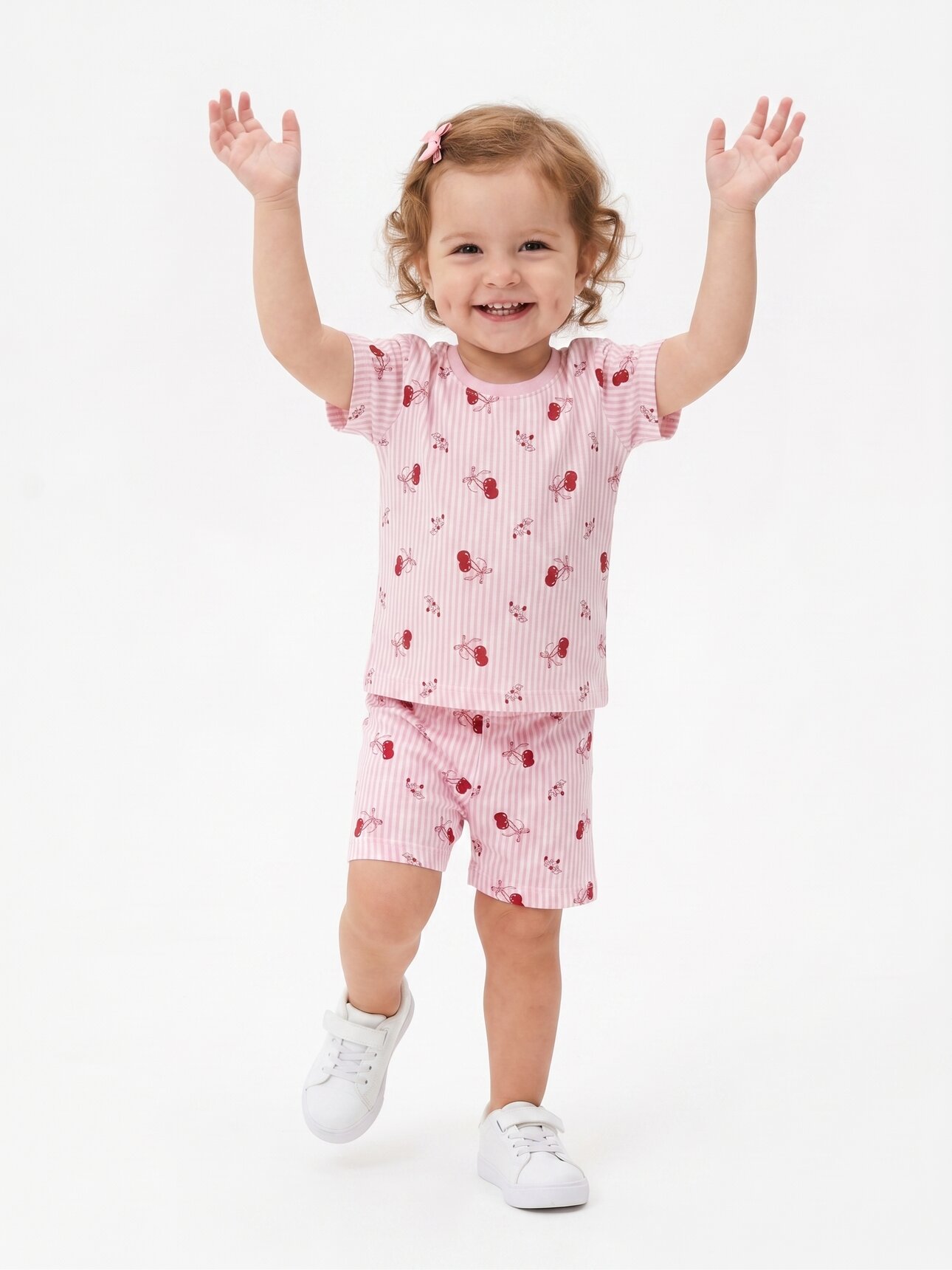 Pamuklu Kiraz Detaylı 2li Kız Çocuk Şortlu Günlük Takım Pijama Takımı - Görsel 2