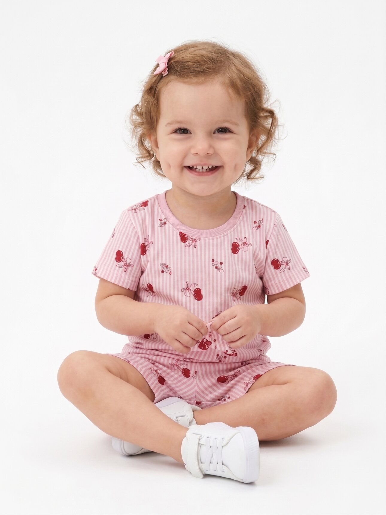 Pamuklu Kiraz Detaylı 2li Kız Çocuk Şortlu Günlük Takım Pijama Takımı - Görsel 3
