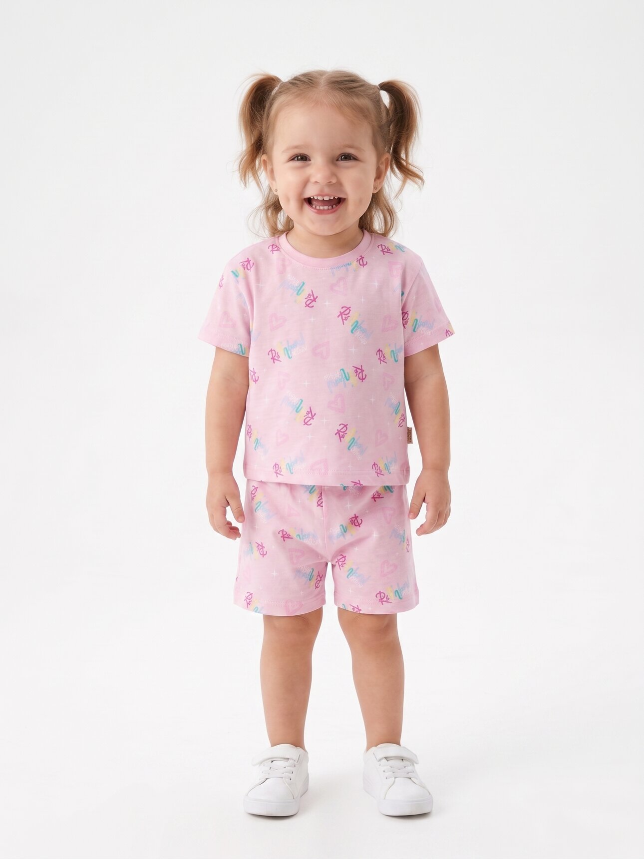 Pamuklu Kalp Detaylı 2li Şortlu Kız Çocuk Günlük Takım Pijama Takımı - Görsel 2