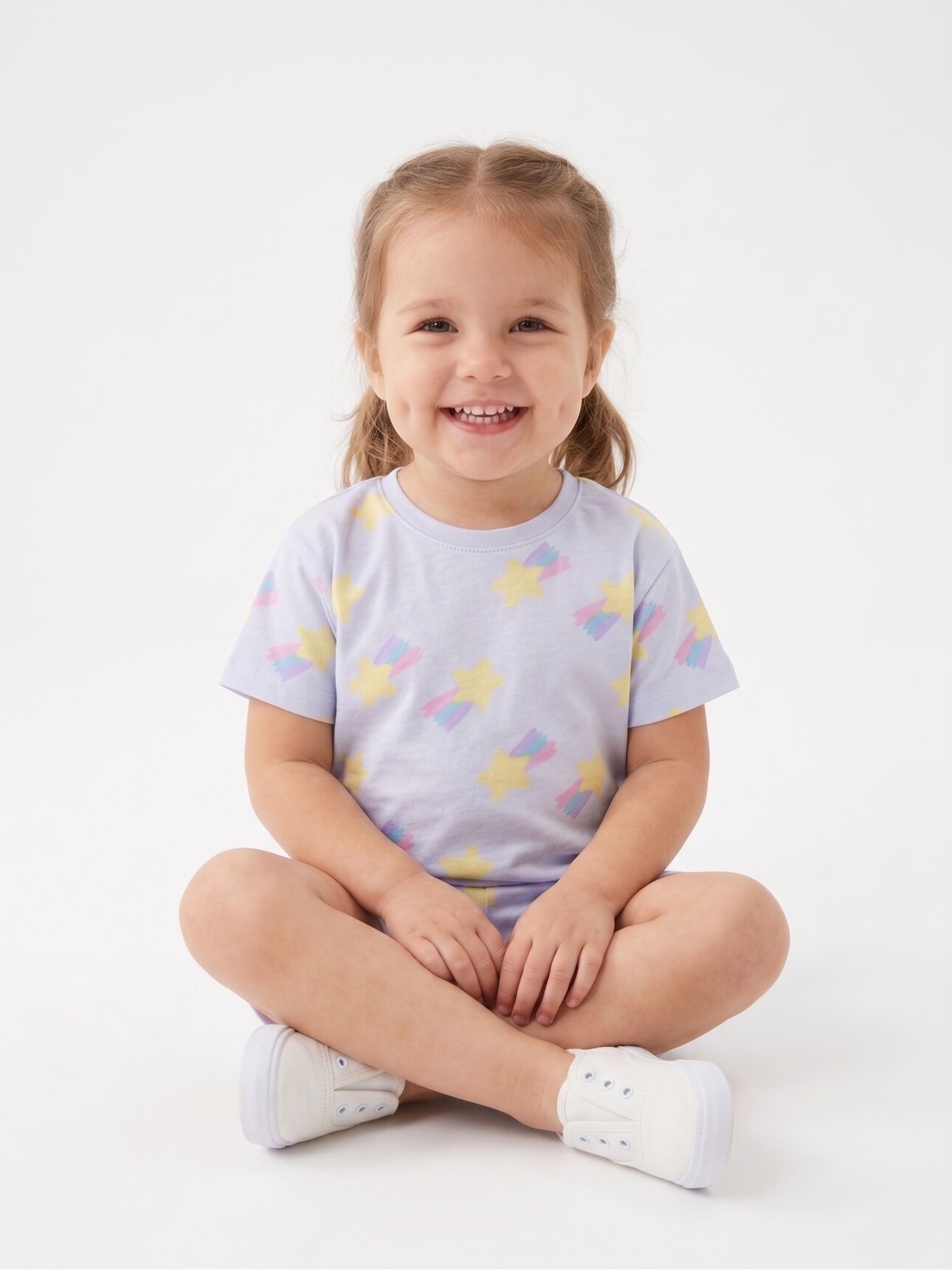 Pamuklu Yıldız Detaylı 2li Şortlu Günlük Kız Çocuk Takım Pijama Takımı - Görsel 3