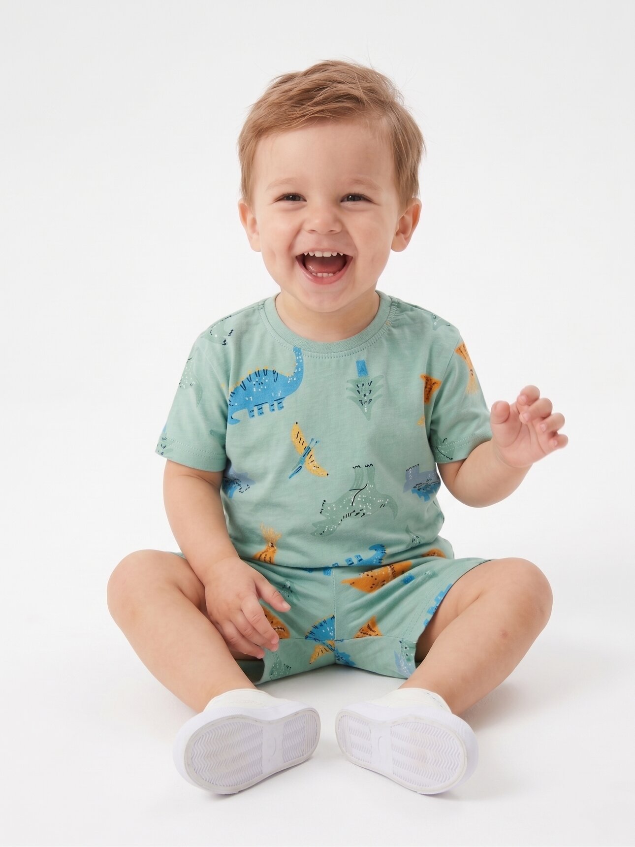 Pamuklu Dinazor Detaylı 2li Erkek Çocuk Şortlu Günlük Takım Pijama Takımı - Görsel 3