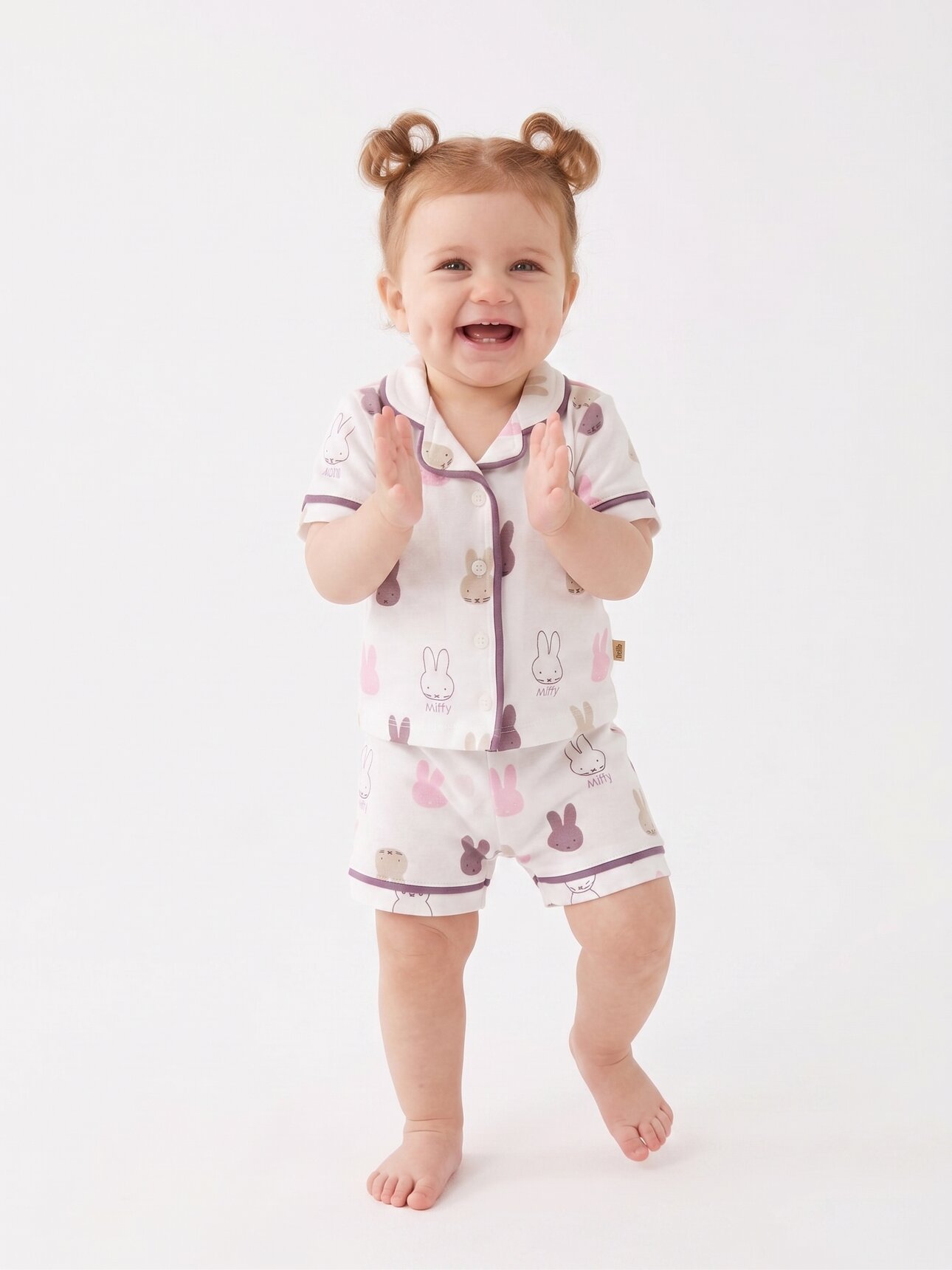 Pamuklu Düğmeli Tavşan Detaylı İkili Kız Bebek Pijama Takımı - Görsel 3