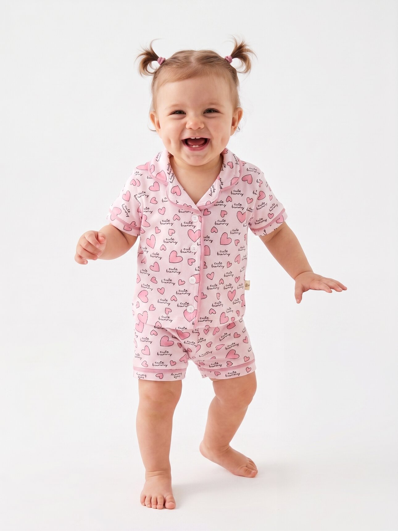 Pamuklu Düğmeli Kalp Detaylı 2Lİ Kız Bebek Pijama Takımı - Görsel 2