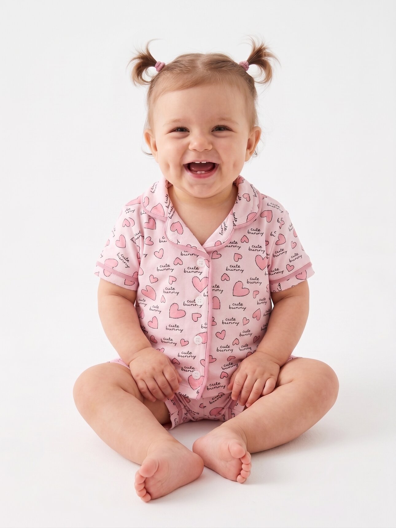 Pamuklu Düğmeli Kalp Detaylı 2Lİ Kız Bebek Pijama Takımı - Görsel 3