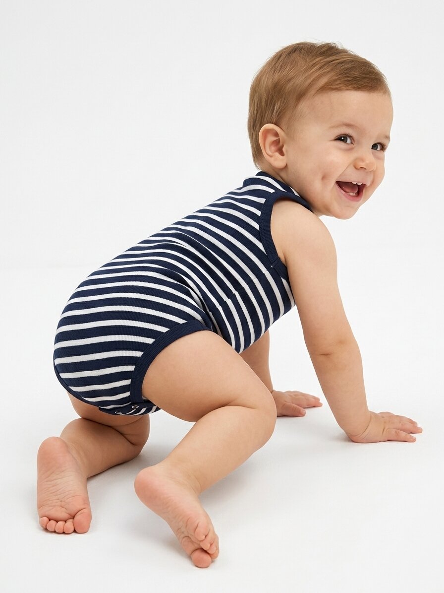 Lacivert Şerit Detaylı Erkek Bebek Zıbın - Görsel 2