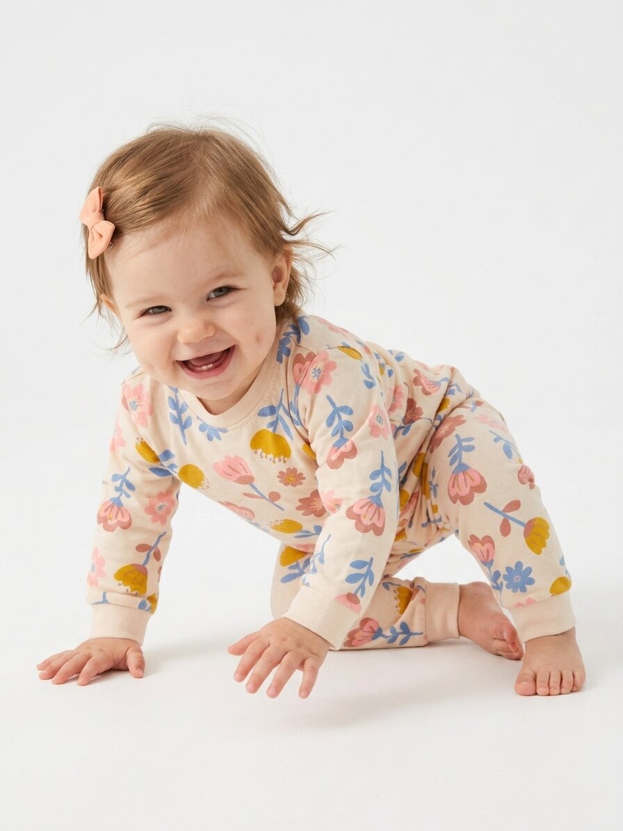 Pamuklu Çiçek Detaylı Kız Bebek Günlük Takım Pijama - Görsel 2