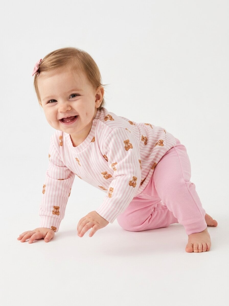 Pamuklu Ayıcık Detaylı Kız Bebek Günlük Takım Pijama - Görsel 2
