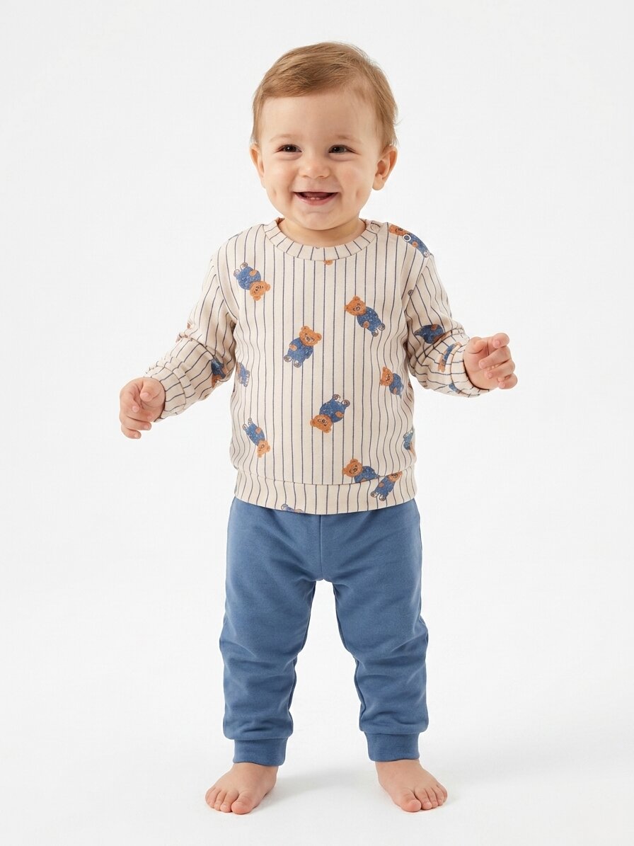 Pamuklu Ayıcık Detaylı Erkek Bebek Günlük 2li Takım Pijama - Görsel 2