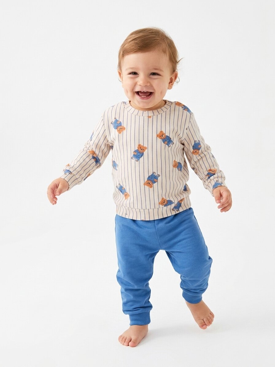 Pamuklu Ayıcık Detaylı Erkek Bebek Günlük 2li Takım Pijama - Görsel 3