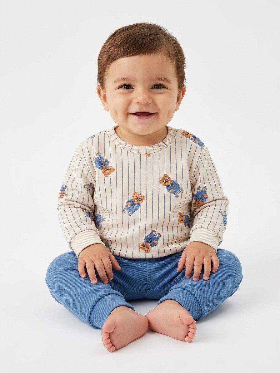 Pamuklu Ayıcık Detaylı Erkek Bebek Günlük 2li Takım Pijama - Görsel 4