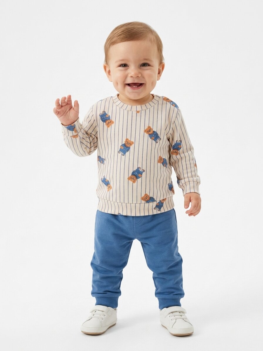 Pamuklu Ayıcık Detaylı Erkek Bebek Günlük 2li Takım Pijama - Görsel 5