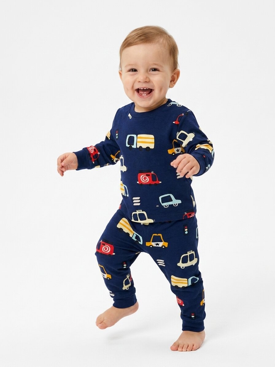 Pamuklu Araba Detaylı Erkek Bebek Günlük 2li Takım Pijama - Görsel 2