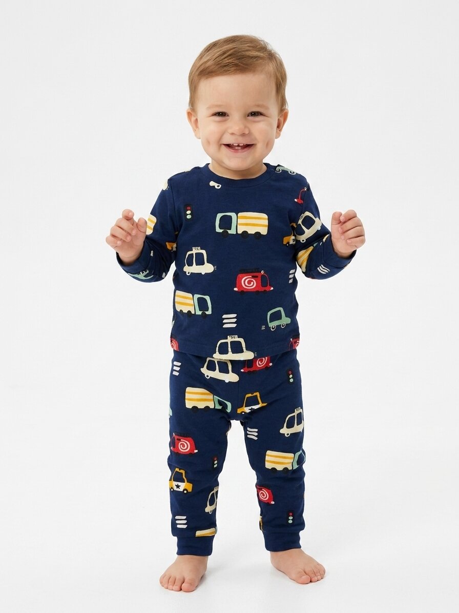 Pamuklu Araba Detaylı Erkek Bebek Günlük 2li Takım Pijama - Görsel 3