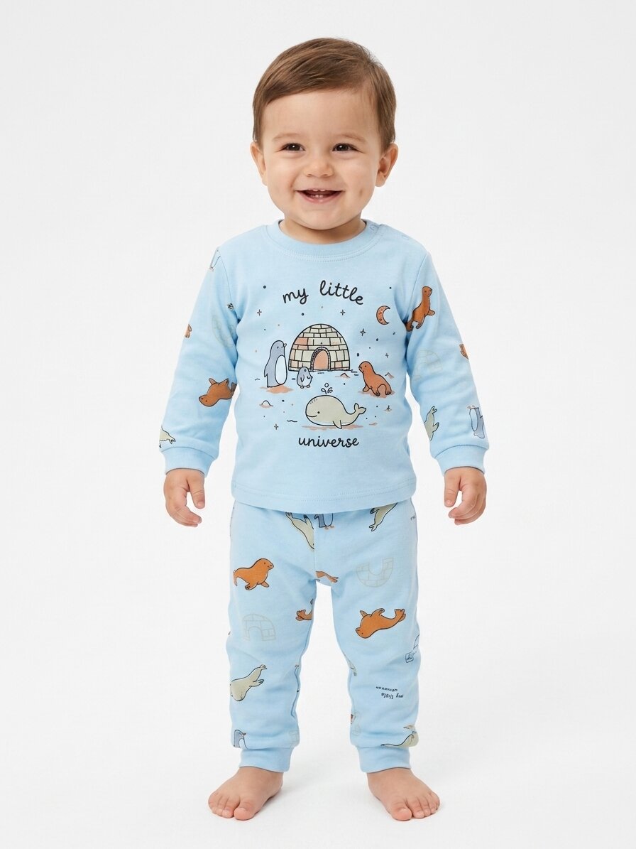 Pamuklu Fok Balığı Detaylı Erkek Bebek Günlük 2li Takım Pijama - Görsel 2