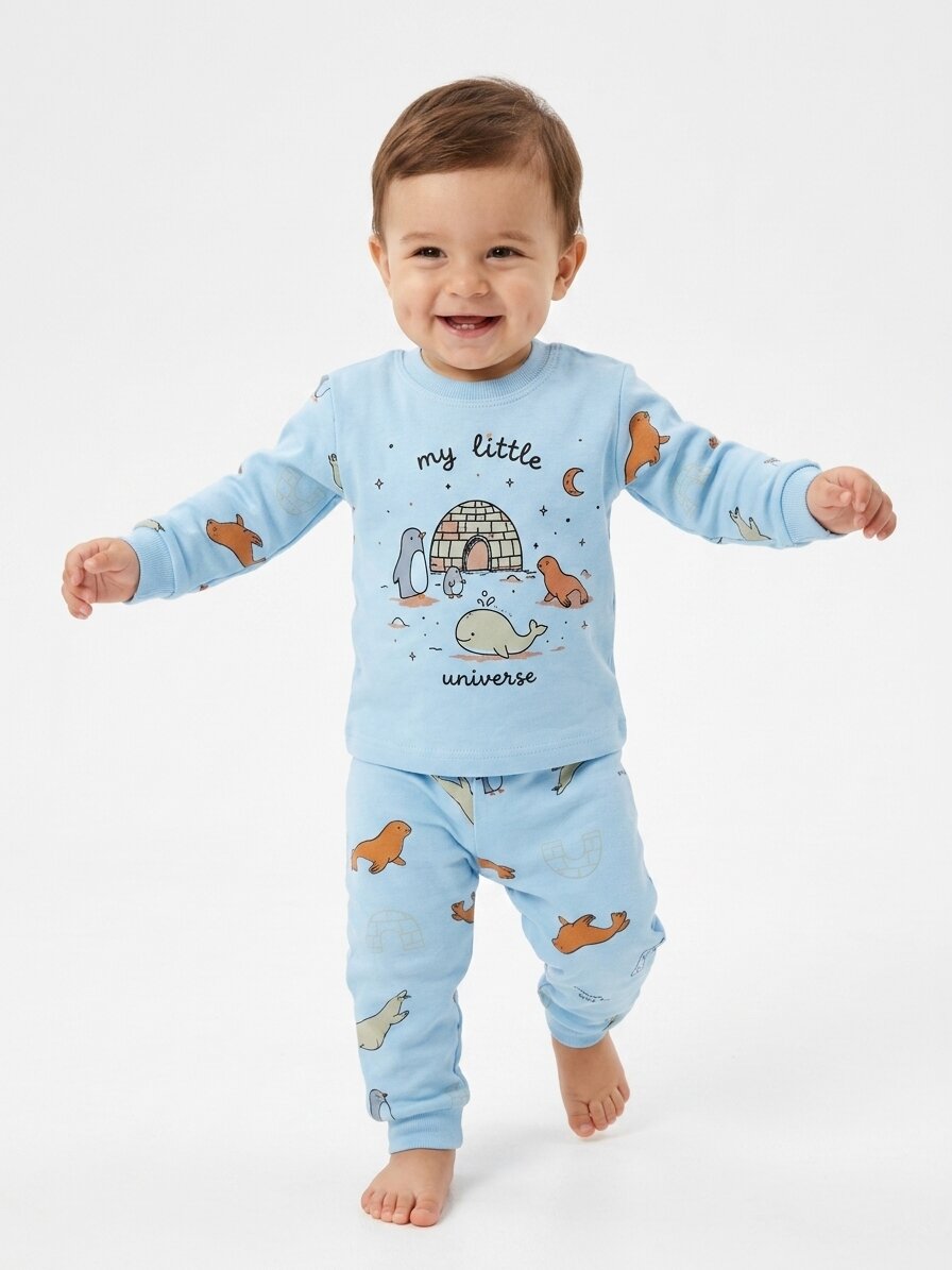 Pamuklu Fok Balığı Detaylı Erkek Bebek Günlük 2li Takım Pijama - Görsel 3