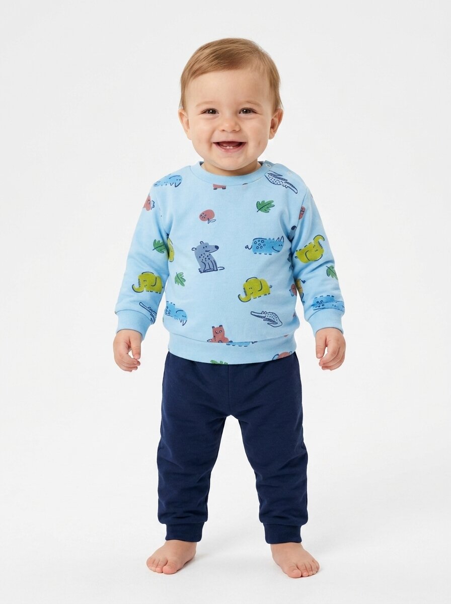 Pamuklu Animals  Detaylı Erkek Bebek Günlük 2li Takım Pijama - Görsel 3