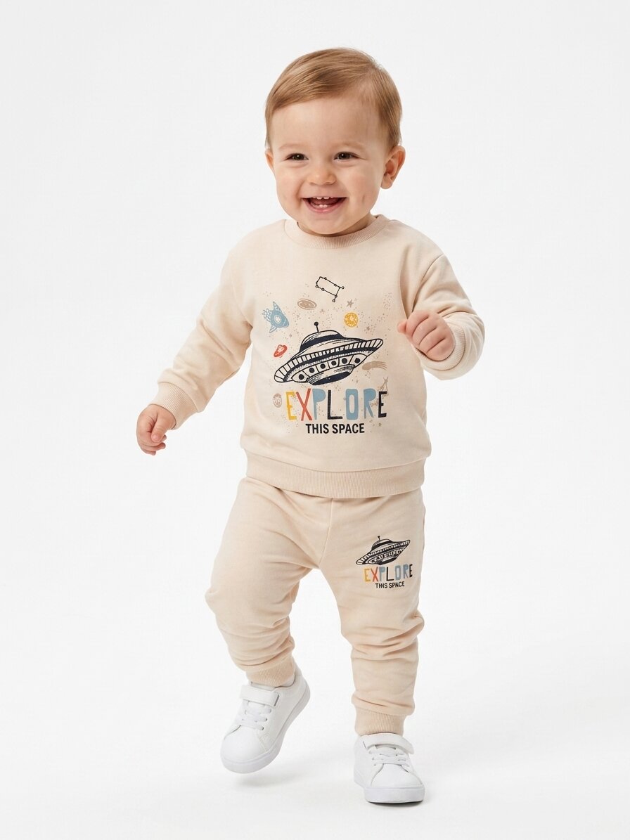 Pamuklu Uzay  Detaylı Erkek Bebek Günlük 2li Takım Pijama - Görsel 5