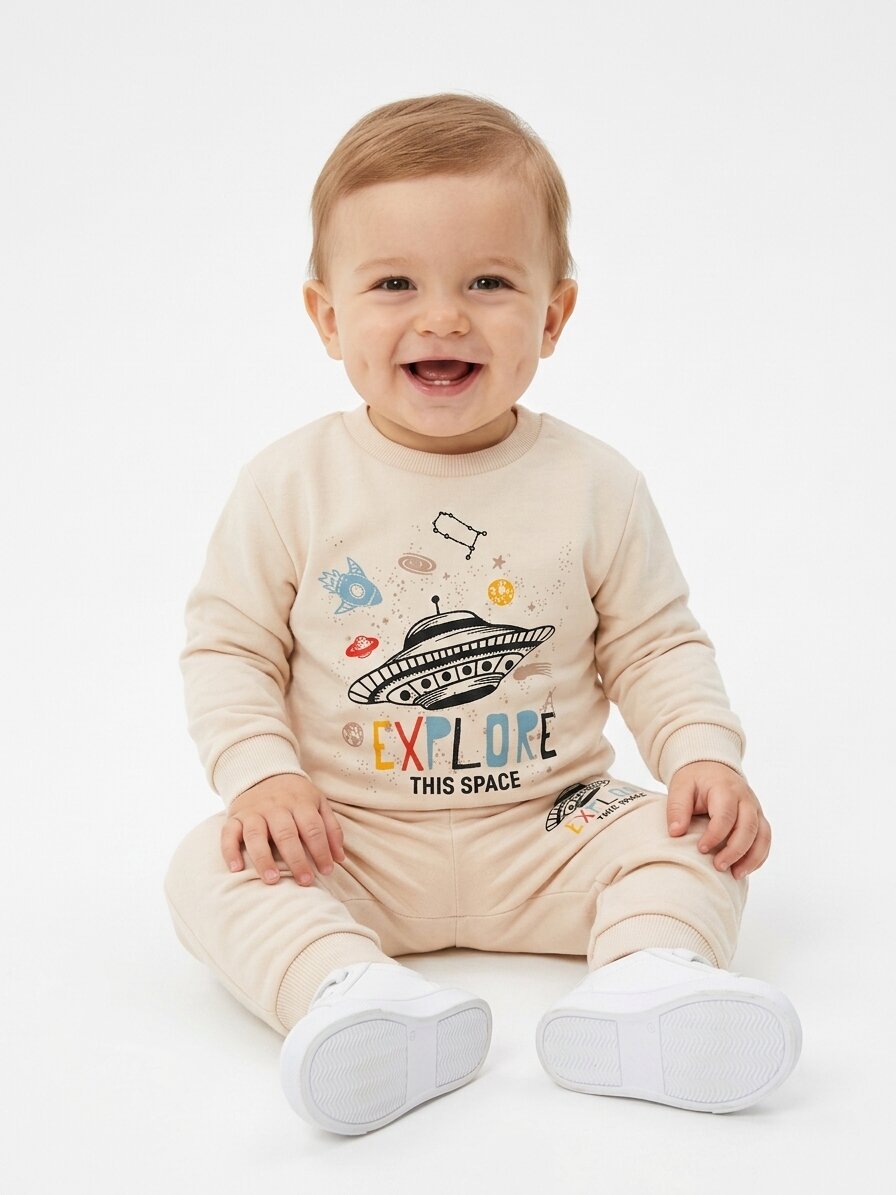 Pamuklu Uzay  Detaylı Erkek Bebek Günlük 2li Takım Pijama - Görsel 4
