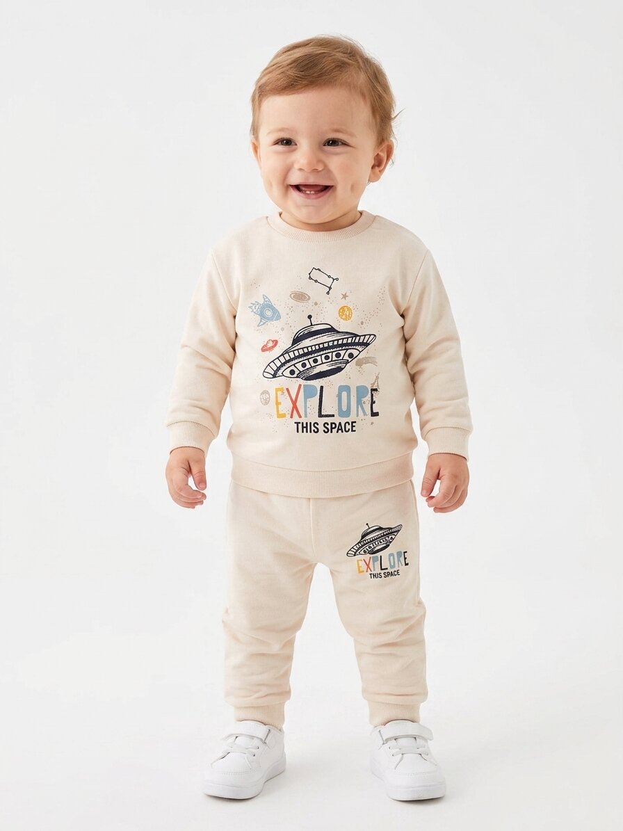 Pamuklu Uzay  Detaylı Erkek Bebek Günlük 2li Takım Pijama - Görsel 6