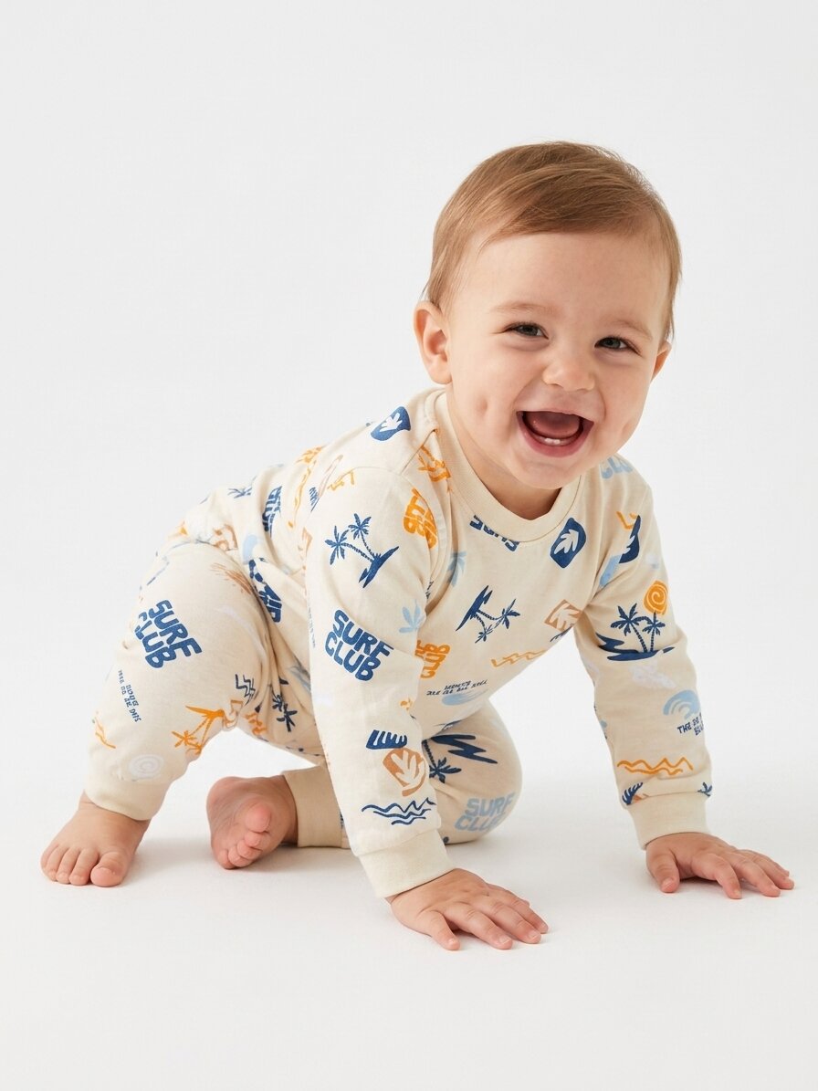 Pamuklu Palmiye Detaylı Erkek Bebek Günlük 2li Takım Pijama - Görsel 3