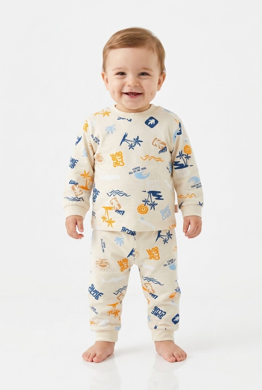 Pamuklu Palmiye Detaylı Erkek Bebek Günlük 2li Takım Pijama - Görsel 4