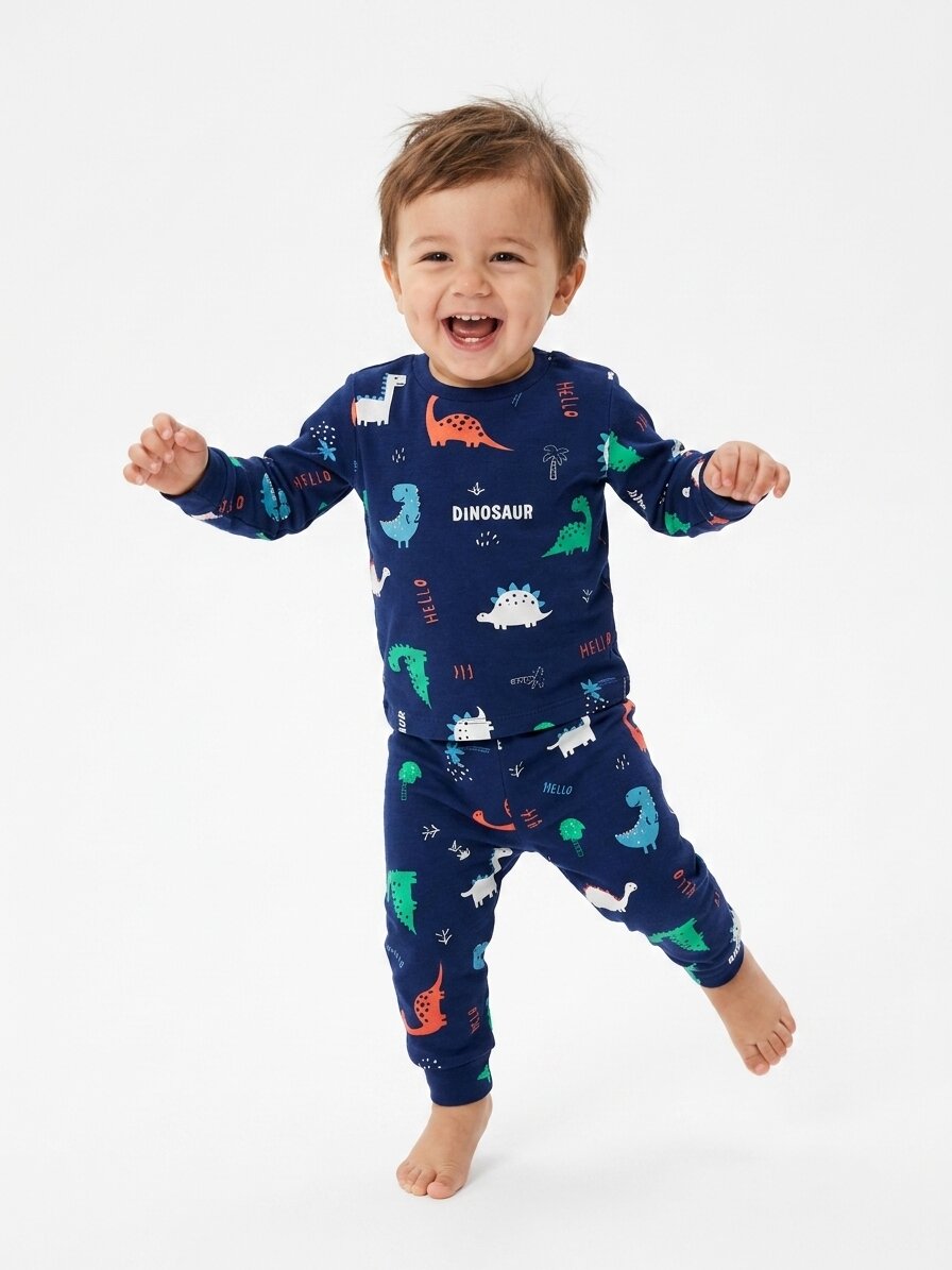 Pamuklu Dinozor Detaylı Erkek Bebek Günlük 2li Takım Pijama - Görsel 2