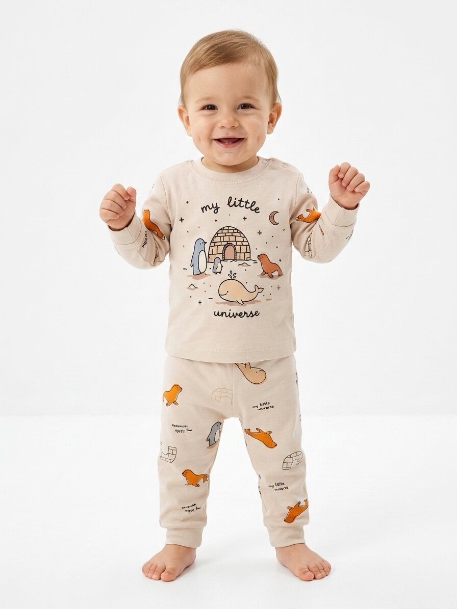 Pamuklu Fok Balığı Detaylı Erkek Bebek Günlük 2li Takım Pijama - Görsel 2