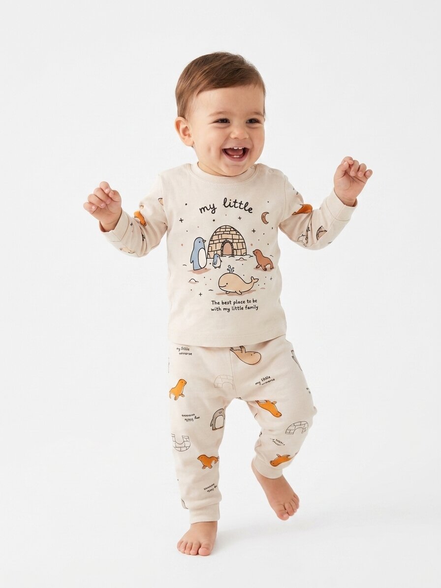 Pamuklu Fok Balığı Detaylı Erkek Bebek Günlük 2li Takım Pijama - Görsel 3