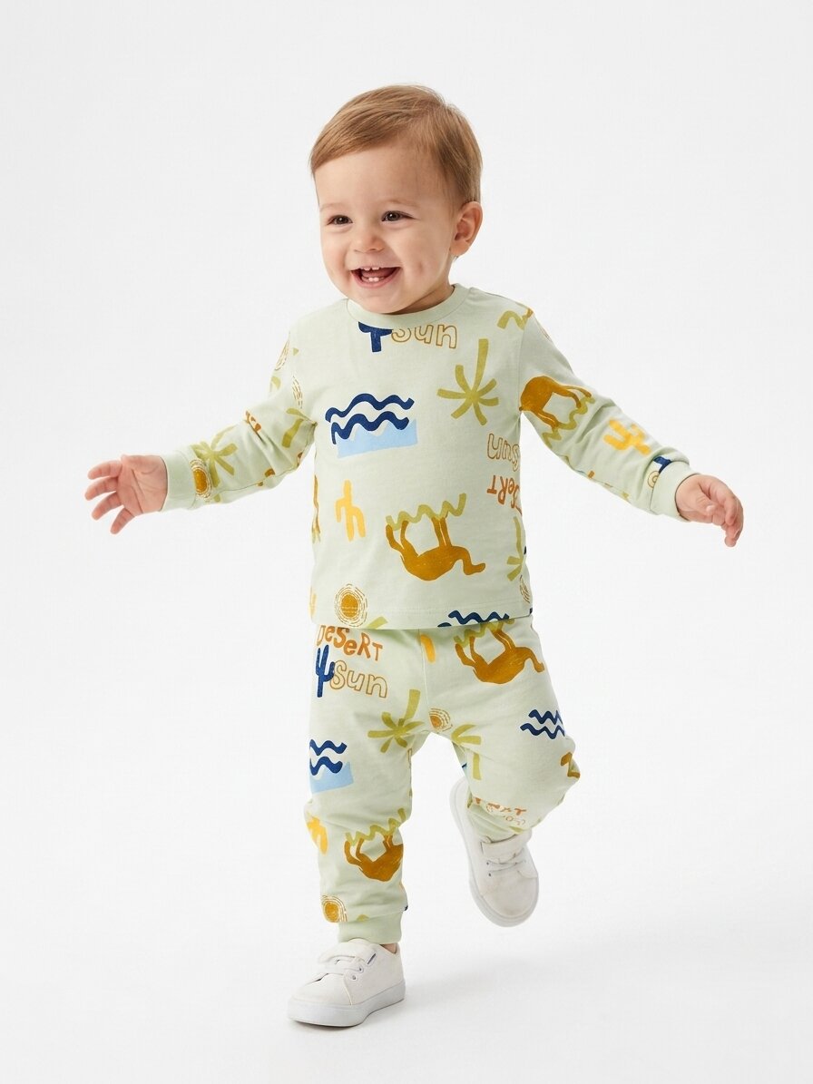 Pamuklu Yaz Detaylı 2li Erkek Bebek Pijama Takımı - Görsel 2