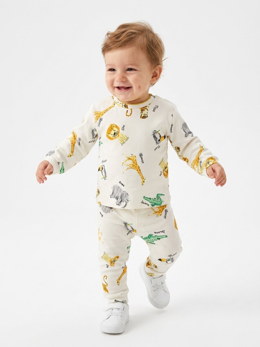 Pamuklu Animals Detaylı 2li Erkek Bebek Pijama Takımı - Görsel 2