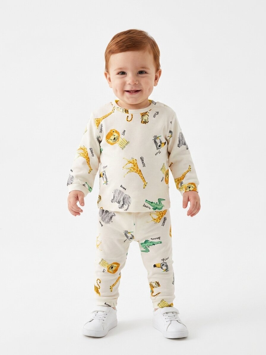 Pamuklu Animals Detaylı 2li Erkek Bebek Pijama Takımı - Görsel 3