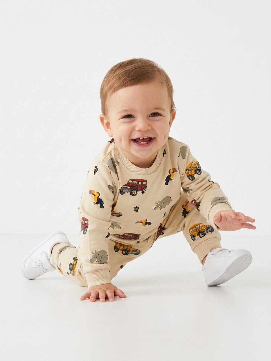 Pamuk Safari Macerası Günlük Pijama Erkek Bebek 2li Takım - Görsel 2