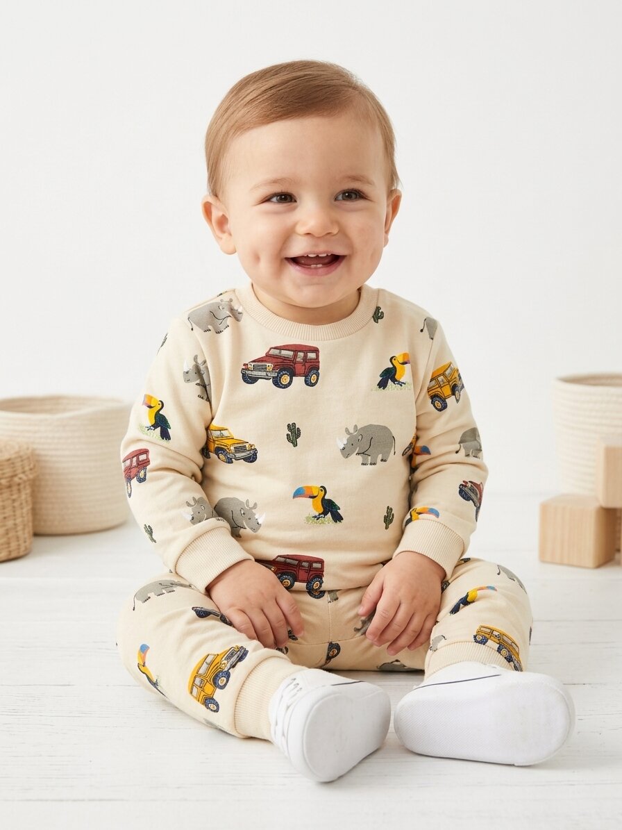 Pamuk Safari Macerası Günlük Pijama Erkek Bebek 2li Takım - Görsel 3