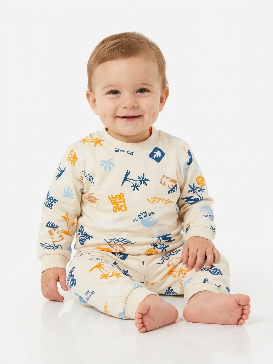 Pamuklu Palmiye Detaylı Erkek Bebek Günlük 2li Takım Pijama