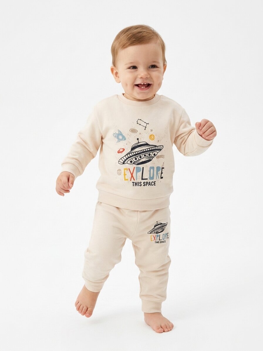 Pamuklu Uzay  Detaylı Erkek Bebek Günlük 2li Takım Pijama - Görsel 2