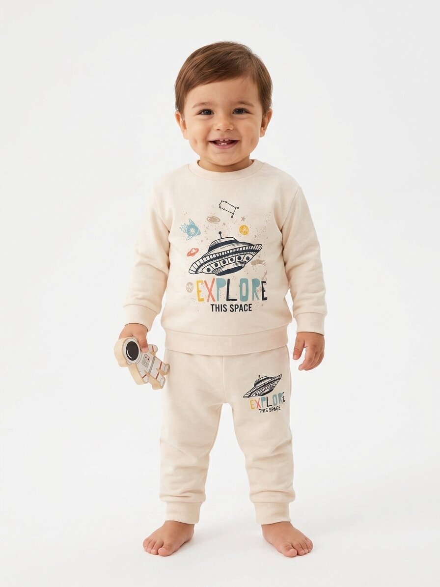 Pamuklu Uzay  Detaylı Erkek Bebek Günlük 2li Takım Pijama - Görsel 3