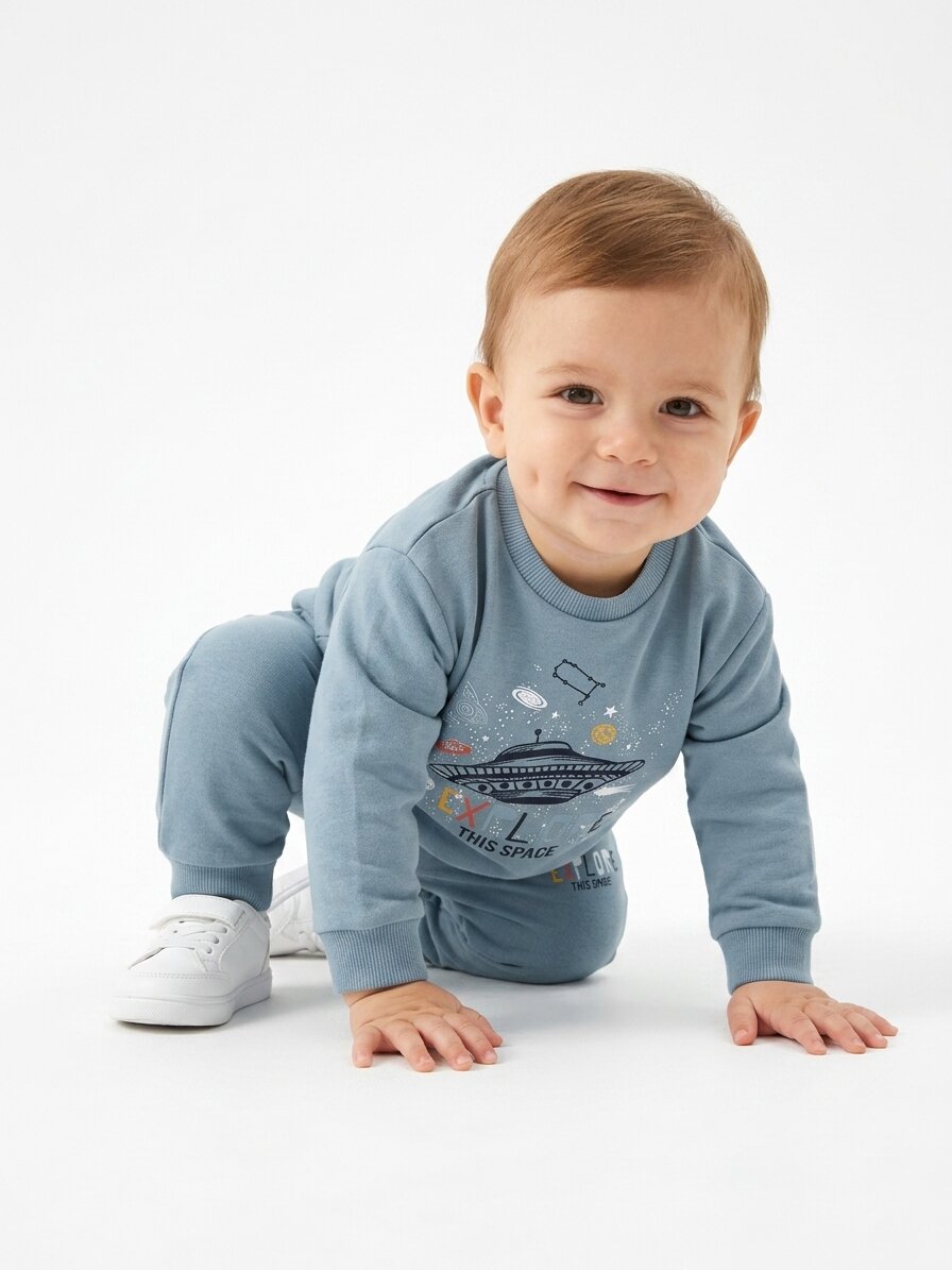 Pamuklu Uzay Desenli Erkek Bebek 2li Takım - Görsel 2