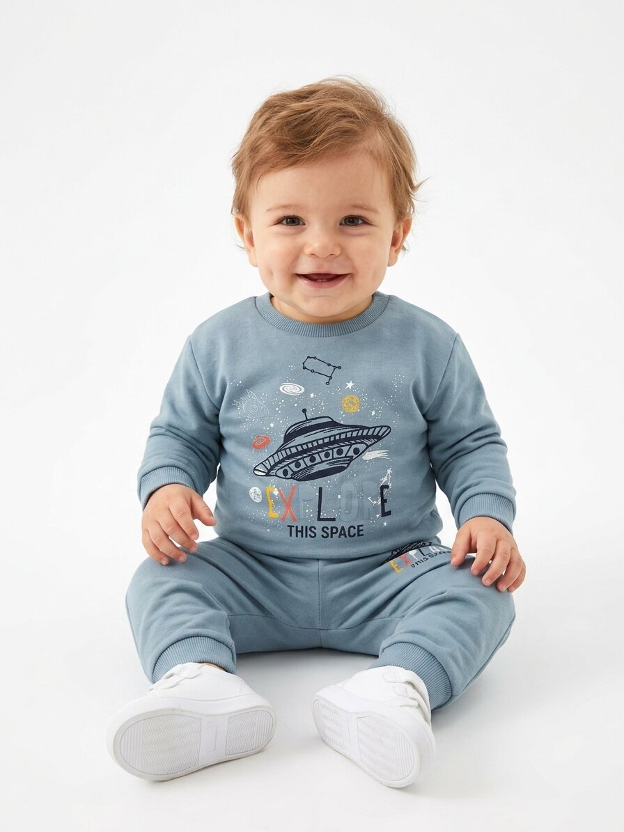 Pamuklu Uzay Desenli Erkek Bebek 2li Takım - Görsel 3