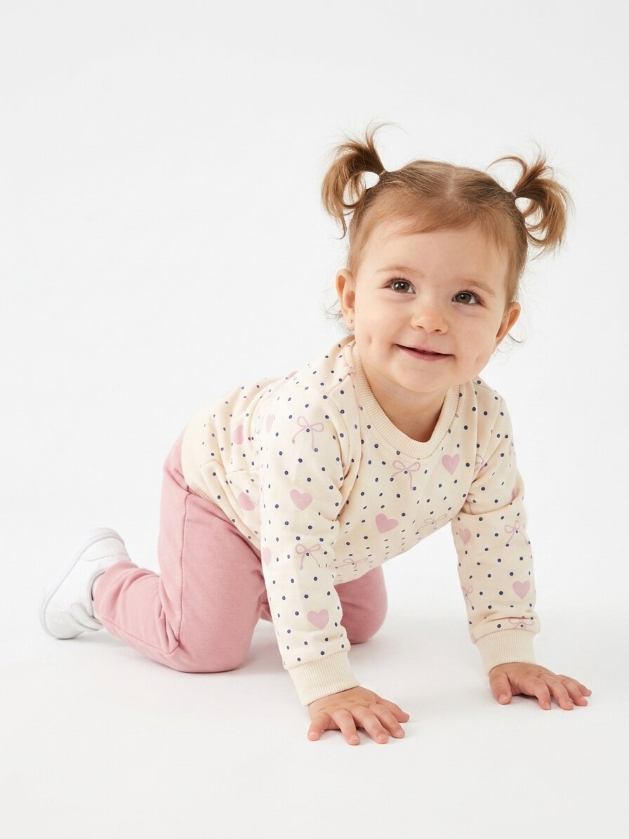 Pamuklu  Kalp Detaylı 2Lİ Kız Bebek Takım - Görsel 3