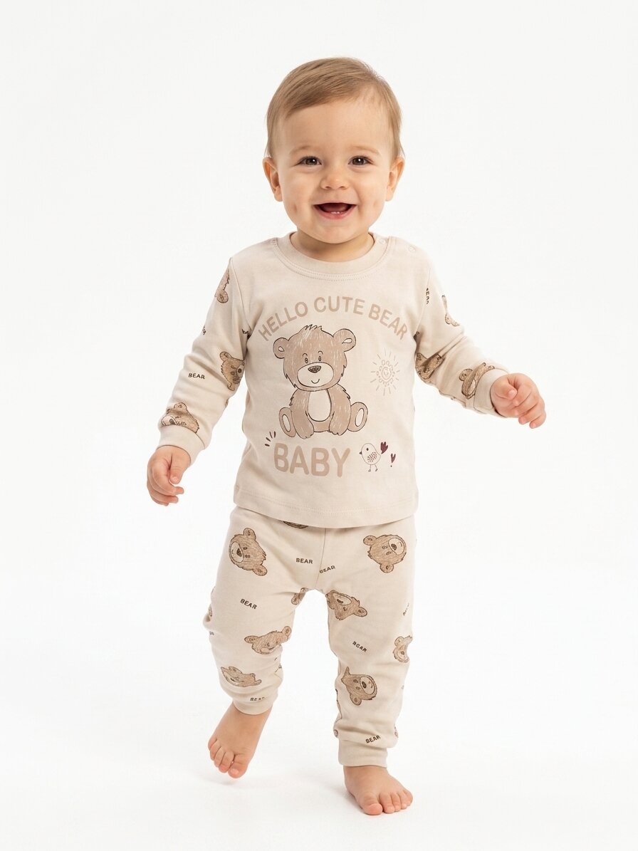 Pamuklu Ayıcık Detaylı 2li Erkek Bebek Pijama Takımı - Görsel 2