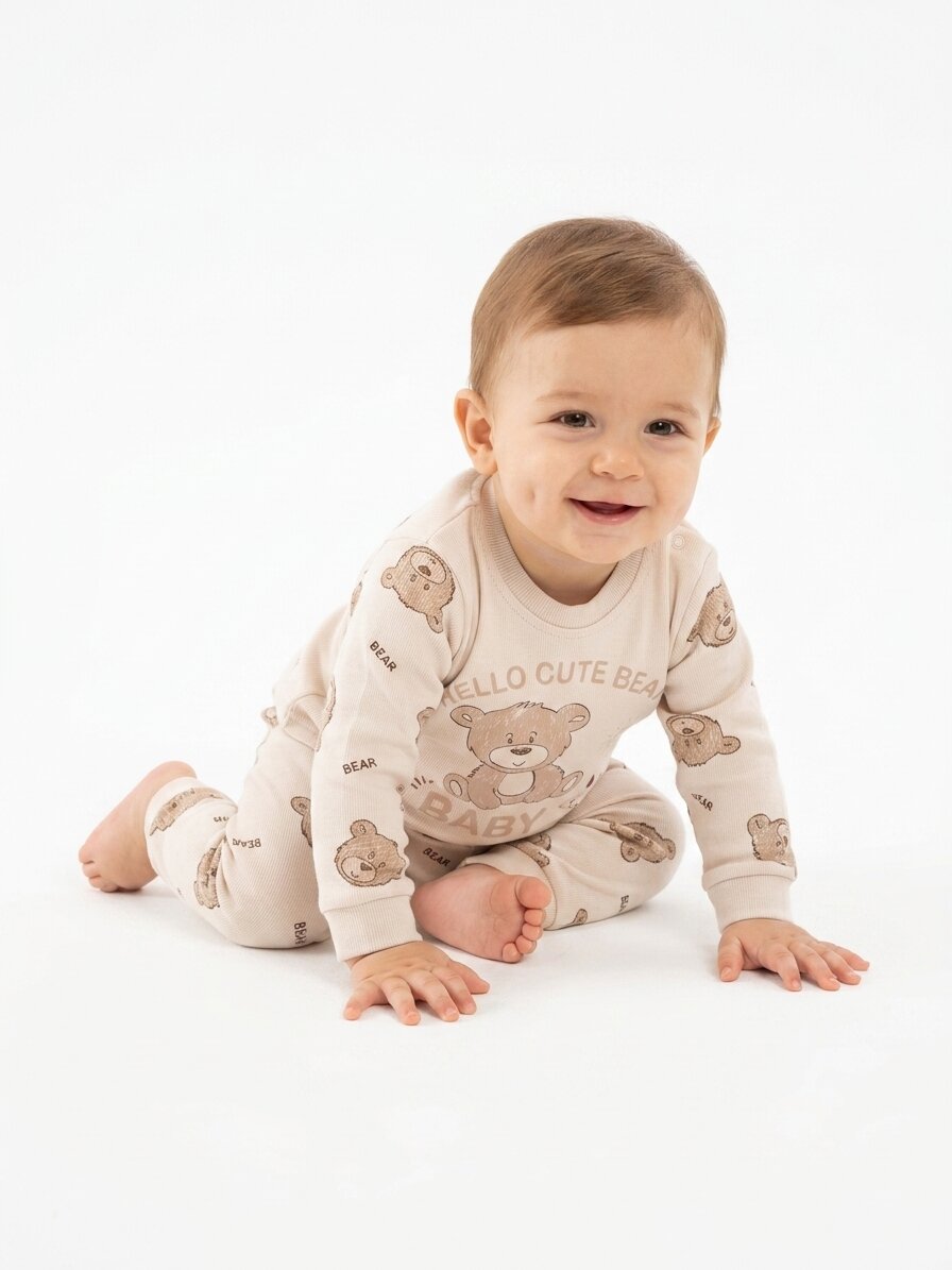 Pamuklu Ayıcık Detaylı 2li Erkek Bebek Pijama Takımı - Görsel 3