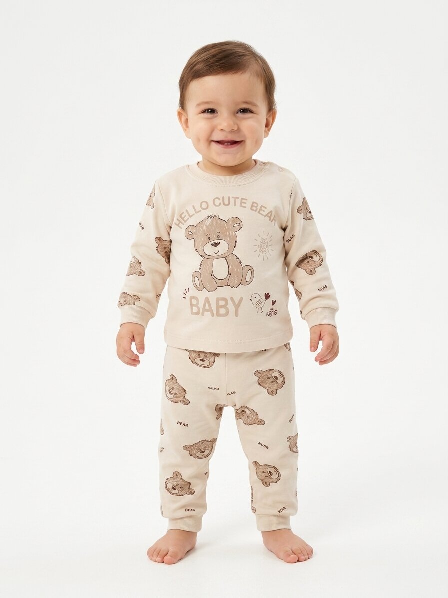 Pamuklu Ayıcık Detaylı 2li Erkek Bebek Pijama Takımı - Görsel 4