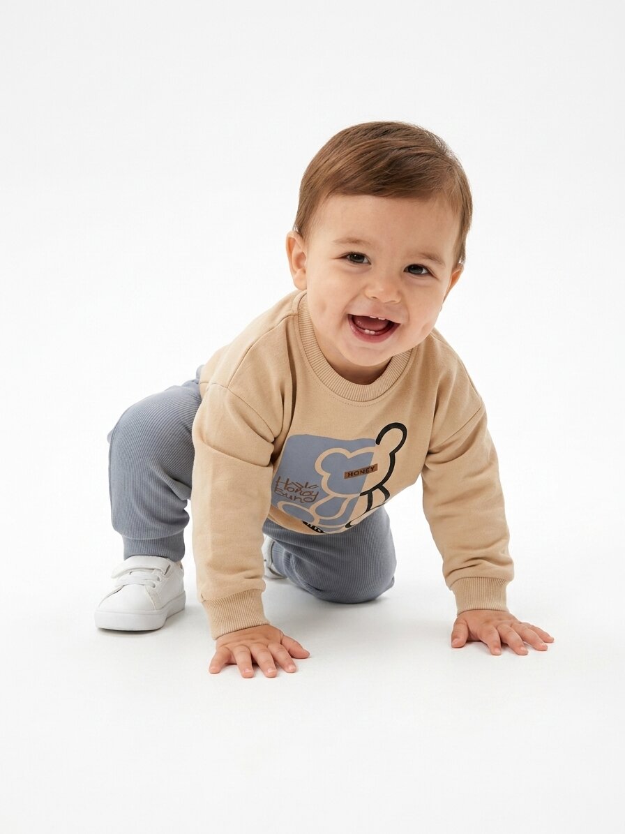 Pamuklu Ayıcık Detaylı 2Lİ Erkek Bebek Takım - Görsel 2