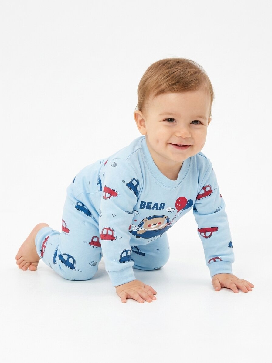 Pamuklu Ayıcık Detaylı 2li Erkek Bebek Pijama Takımı - Görsel 2