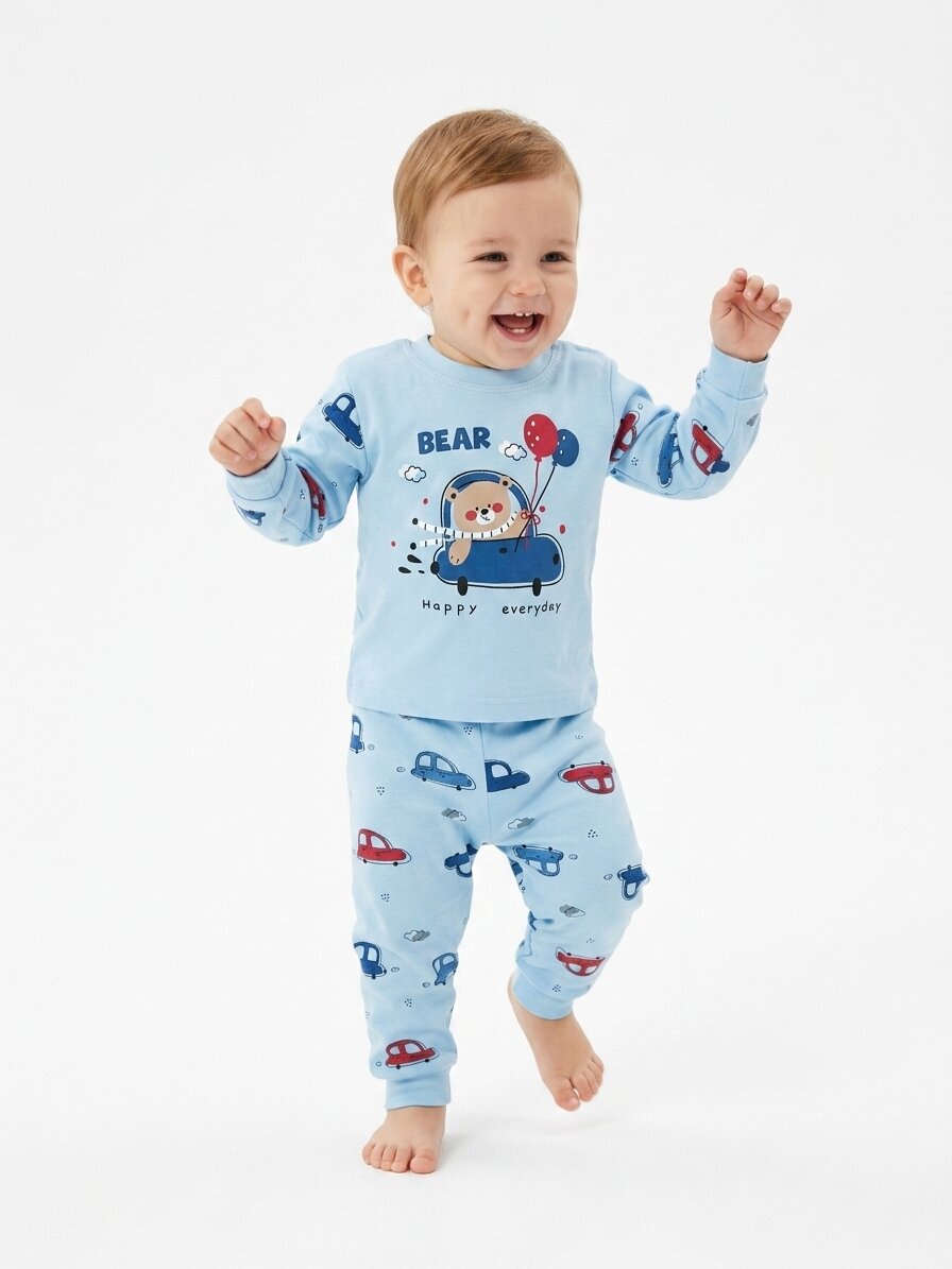 Pamuklu Ayıcık Detaylı 2li Erkek Bebek Pijama Takımı - Görsel 3