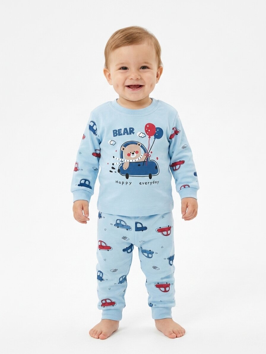 Pamuklu Ayıcık Detaylı 2li Erkek Bebek Pijama Takımı - Görsel 4